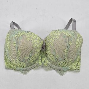 Victorias Secret Dream Angels Lined Demi Gray Lime Lace Bra Womens Size 34DDD